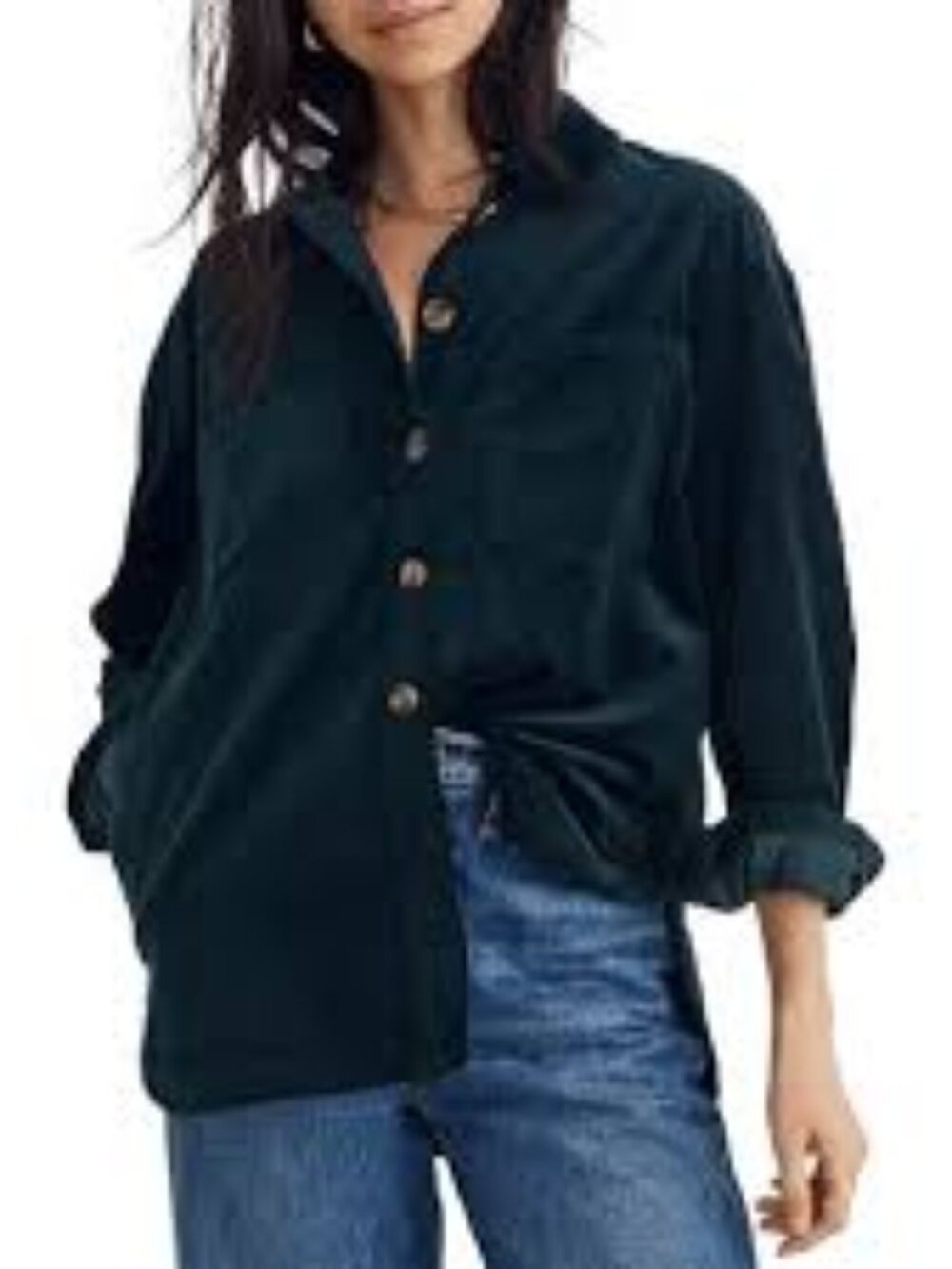 Madewell Corduroy Kentwood Oversized Shirt-Jacket, Forrest Green - Size XXS